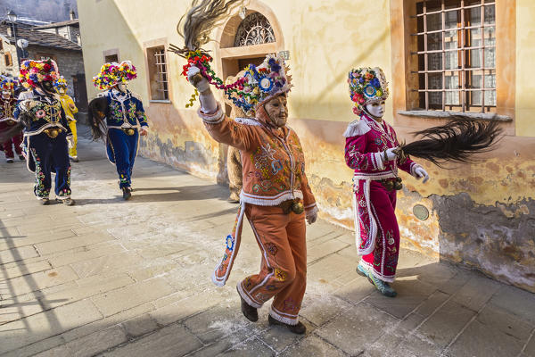 Aosta valley, Gignod, Italy. Alpine carnival Coumba Freida
