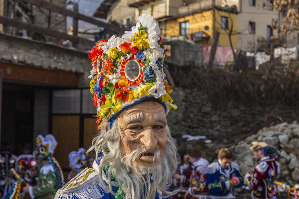 Aosta valley, Gignod, Italy. Alpine carnival Coumba Freida
