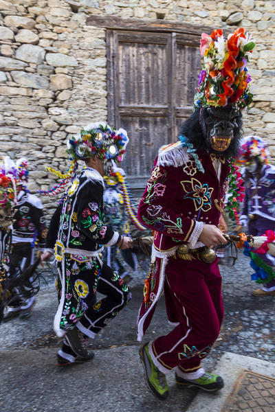 Aosta valley, Gignod, Italy. Alpine carnival Coumba Freida
