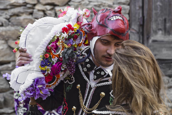 Aosta valley, Gignod, Italy. Alpine carnival Coumba Freida
