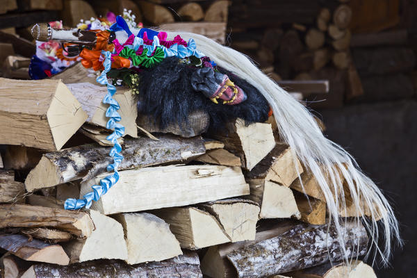 Aosta valley, Gignod, Italy. Alpine carnival Coumba Freida
