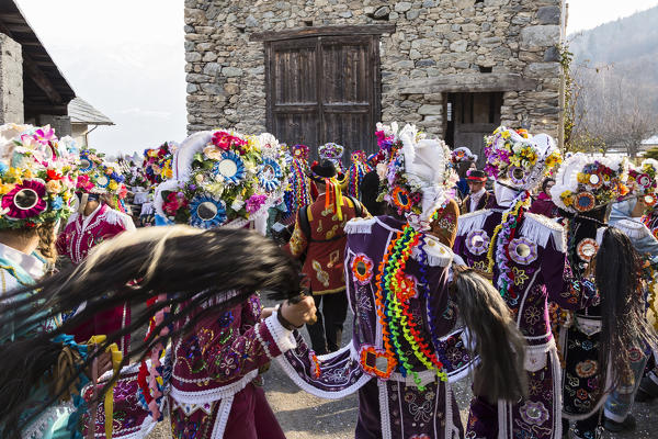 Aosta valley, Gignod, Italy. Alpine carnival Coumba Freida
