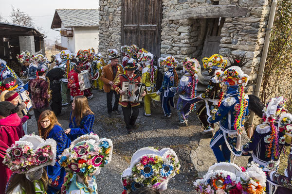 Aosta valley, Gignod, Italy. Alpine carnival Coumba Freida
