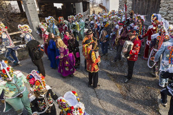 Aosta valley, Gignod, Italy. Alpine carnival Coumba Freida
