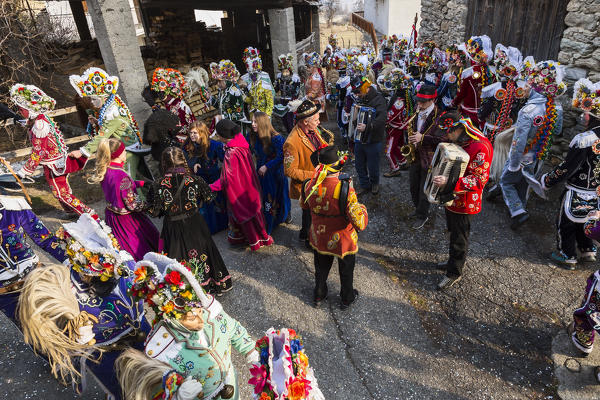 Aosta valley, Gignod, Italy. Alpine carnival Coumba Freida
