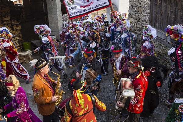 Aosta valley, Gignod, Italy. Alpine carnival Coumba Freida
