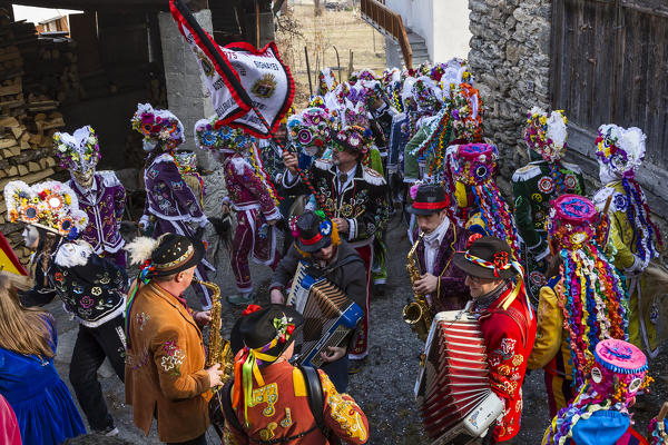 Aosta valley, Gignod, Italy. Alpine carnival Coumba Freida
