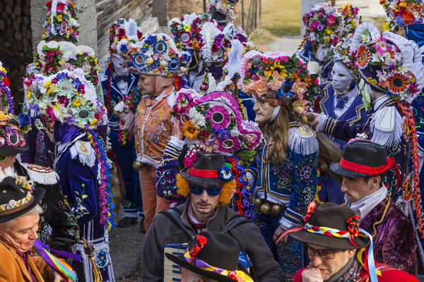 Aosta valley, Gignod, Italy. Alpine carnival Coumba Freida
