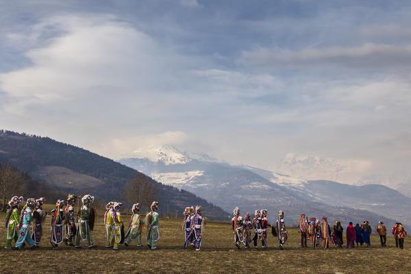 Aosta valley, Gignod, Italy. Alpine carnival Coumba Freida
