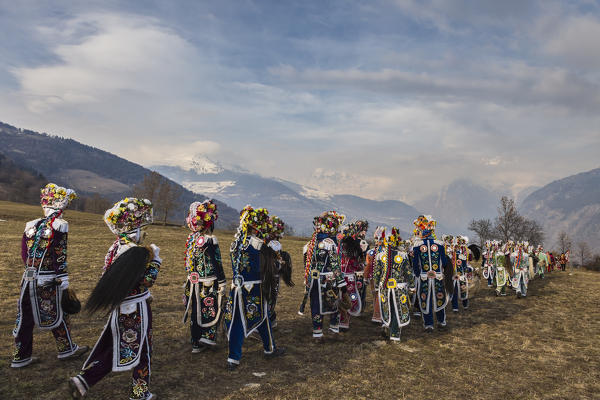 Aosta valley, Gignod, Italy. Alpine carnival Coumba Freida
