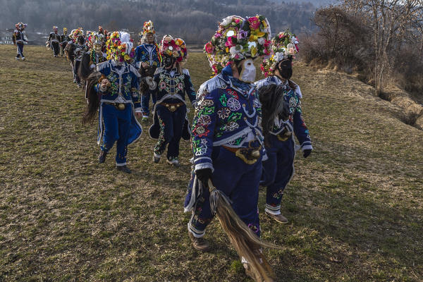 Aosta valley, Gignod, Italy. Alpine carnival Coumba Freida
