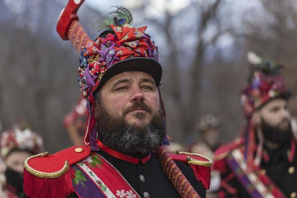 Varaita Valley (Valle Varaita), Cuneo, Sampeyre, Piedmont, Italy,Europe. Alpine historical carnival,  La Baio di Sampeyre