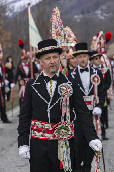 Varaita Valley (Valle Varaita), Cuneo, Sampeyre, Piedmont, Italy,Europe. Alpine historical carnival,  La Baio di Sampeyre