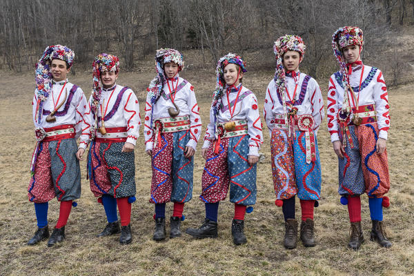 Varaita Valley (Valle Varaita), Cuneo, Sampeyre, Piedmont, Italy,Europe. Alpine historical carnival,  La Baio di Sampeyre