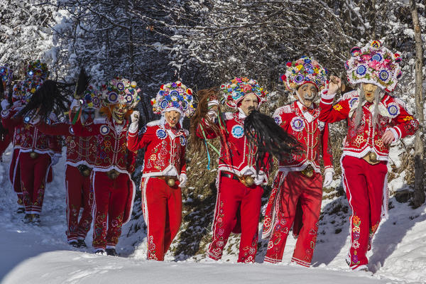 Aosta valley, Allein, Italy. Alpine carnival Coumba Freida