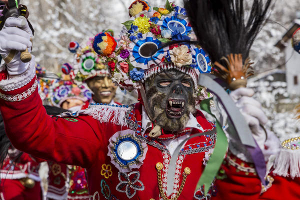 Aosta valley, Allein, Italy. Alpine carnival Coumba Freida