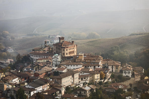 Langhe, Cuneo district, Piedmont, Italy. Barolo wine region, Barolo castle