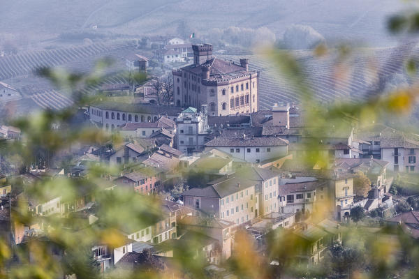 Langhe, Cuneo district, Piedmont, Italy. Barolo wine region, Barolo castle