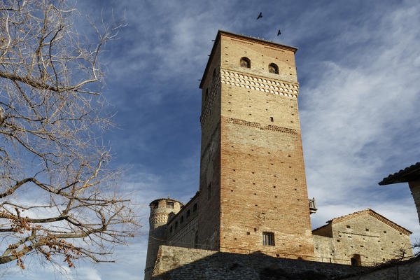 Langhe, Cuneo district, Piedmont, Italy. Barolo wine region, Serralunga d’Alba castle