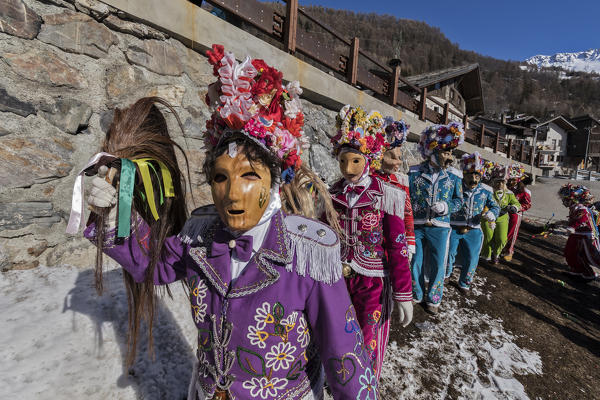 Aosta Valley,Gran San Bernardo Valley,Saint-Oyen,Italy, Europe. Alpine carnival Coumba Freida of Saint-Oyen