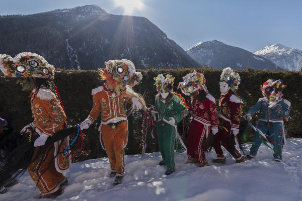 Aosta Valley,Gran San Bernardo Valley,Saint-Oyen,Italy, Europe. Alpine carnival Coumba Freida of Saint-Oyen