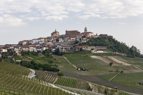 Langhe, Cuneo district, Piedmont, Italy. Langhe wine region spring, La Morra village