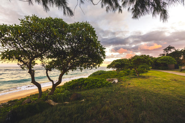 Sunrise in Kapaa beach park, Kauai island, Hawaii, USA