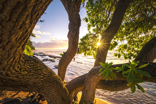 Sunrise in Kapaa beach park, Kauai island, Hawaii, USA