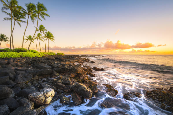 Sunset in Poipu beach park, Kauai island, Hawaii, USA