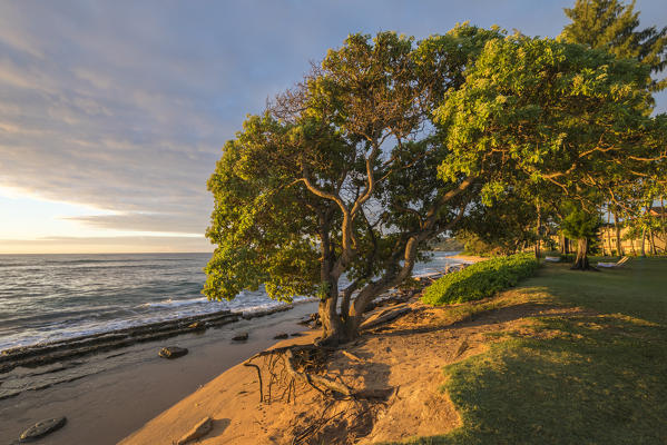 Sunrise in Kapaa beach park, Kauai island, Hawaii, USA