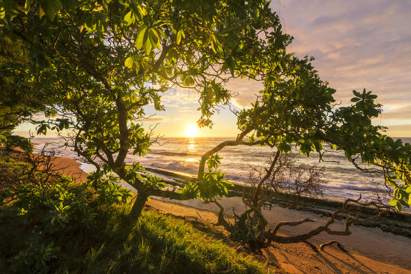 Sunrise in Kapaa beach park, Kauai island, Hawaii, USA