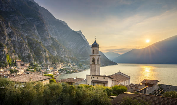 Limone del Garda village with historic lemon houses on Garda Lake. Limone sul Garda, Brescia province, Lombardy, Italy. 