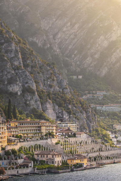 Limone del Garda village with historic lemon houses on Garda Lake. Limone sul Garda, Brescia province, Lombardy, Italy.