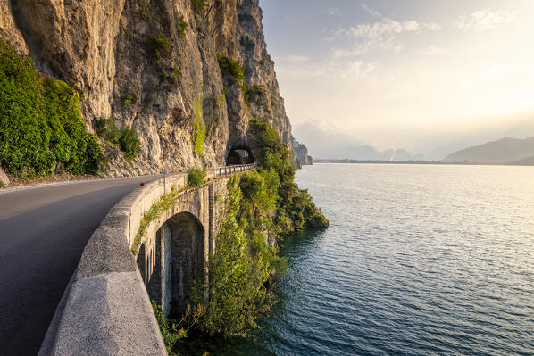 The SS45bis scenic road on the coast of Garda Lake near Limone sul Garda, brescia province, Lombardy, Italy