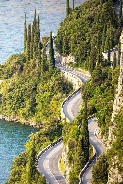 The famous Strada della Forra, a scenic road on Garda Lake western side. Brescia province, Lombardy, Italy