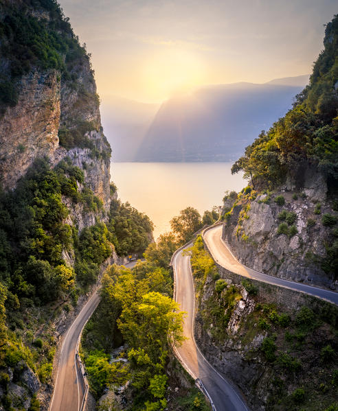 The famous Strada della Forra, a scenic road on Garda Lake western side. Brescia province, Lombardy, Italy