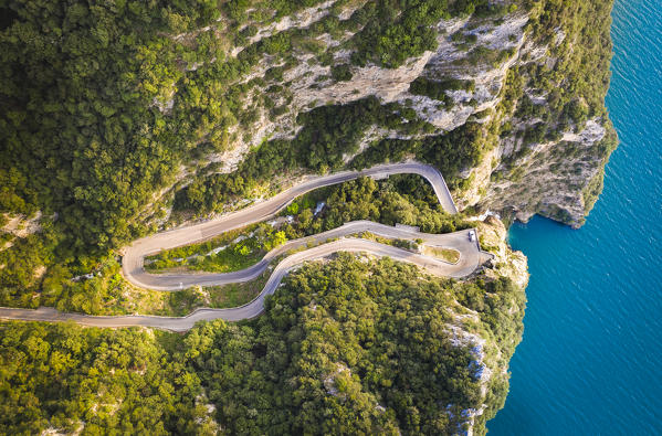 The famous Strada della Forra, a scenic road on Garda Lake western side. Brescia province, Lombardy, Italy