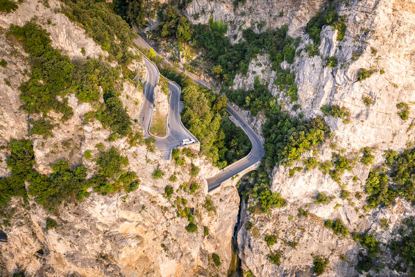 The famous Strada della Forra, a scenic road on Garda Lake western side. Brescia province, Lombardy, Italy