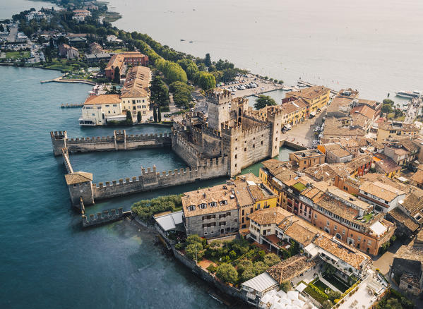 High view of Sirmione's Castle, Brescia province, Garda Lake, Lombardy, Italy