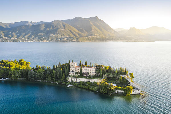 Borghese island and palace, Salò, Brescia province, Garda Lake, Lombardy, Italy