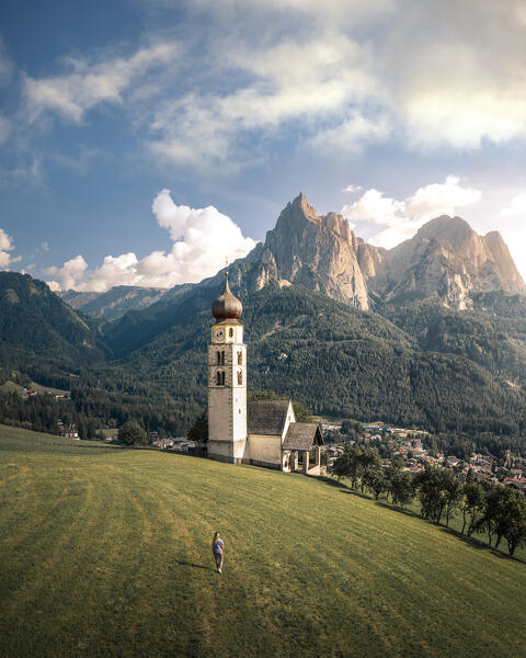 Castelrotto church with Sciliar mount on the background, Bolzano province, South Tyrol, Italy