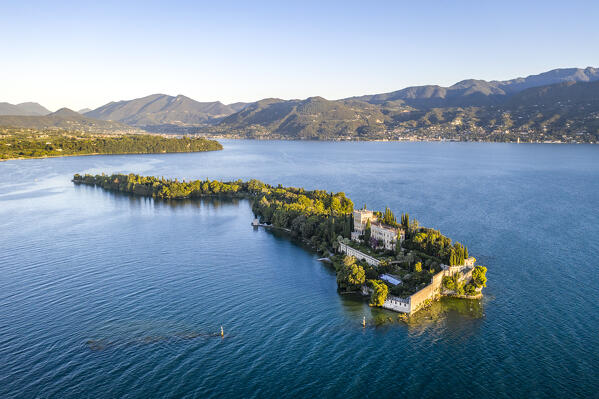 Borghese island and palace, Salò, Brescia province, Garda Lake, Lombardy, Italy