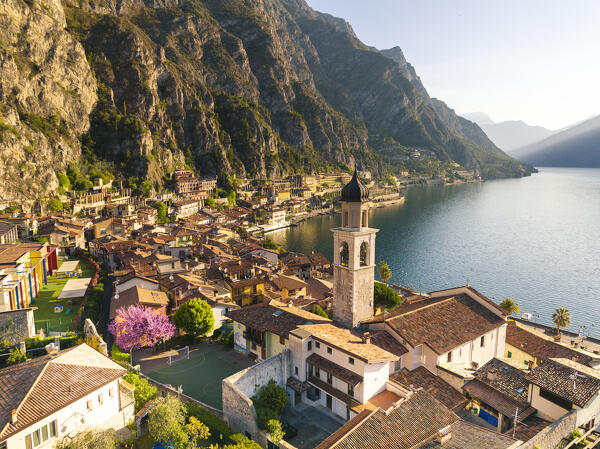 Aerial view of Limone del Garda, Lombardy, Garda Lake, Italy.