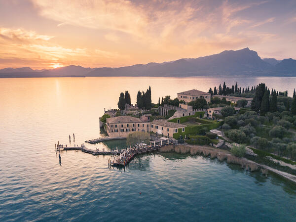 Punta San Vigilio during sunset. Garda, Verona province, Veneto, Garda Lake, Italy.