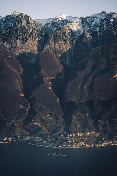 High view of Malcesine and Garda Lake eastern coast. Garda Lake, Italy.