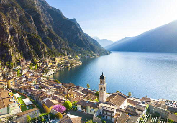 Aerial view of Limone del Garda, Lombardy, Garda Lake, Italy.