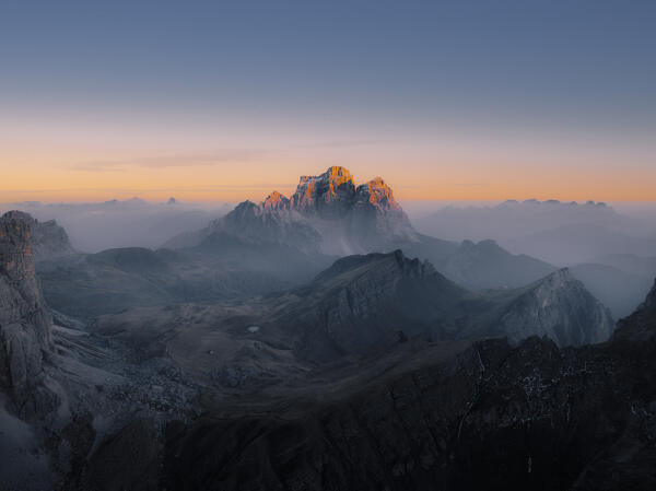 Aerial view of Pelmo mountain from Giau Pass Cortina d'Ampezzo, dolomites, Veneto, Italy