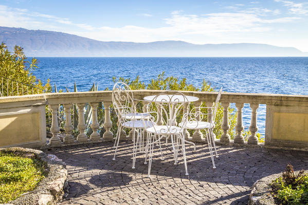 A terrace garden on Garda Lake, near Toscolano Maderno village, Brescia Province, Lombardy, Italy