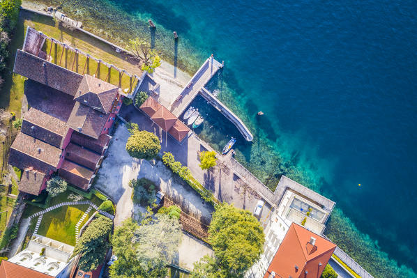 Aerial view of Barbarano village, near Salò on Garda Lake. Brescia Province, Lombardy, Italy