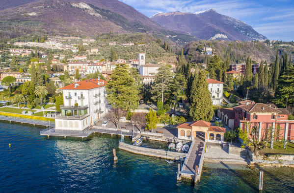 Aerial view of Barbarano village, near Salò on Garda Lake. Brescia Province, Lombardy, Italy